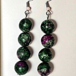 Handmade Ruby Zoisite Beaded Earrings